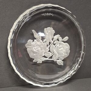 Vintage Val Saint Lambert Roses Floral Large Wine Bottle Crystal Coaster